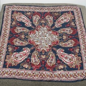 Lulla Collection Scarf Womens 34" Square Paisley Floral Scarf Blue Red Cream